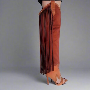 Western Fringe Thigh Boots, Custom Colors (Multiple Heel Options)-By PrimaDND