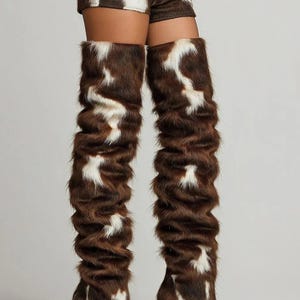 Cowboy Cowhide Natural or Faux Boots – Custom Size Thigh High Boots With Plush Winter Warmth