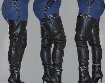 Multi WearFaux Leather Thigh High Garter Boots (Detachable Belt, Sizes 6-13)-By PrimaDND