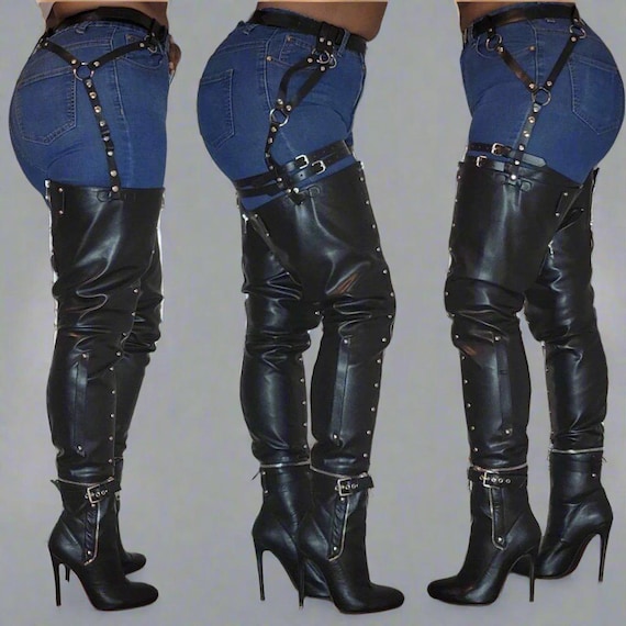 garter belt boots Multi Wearfaux Leather Thigh High Garter Boots (detachable Belt, Sizes  6-13)-by Primadnd