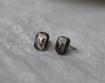 Oxidized Sterling Silver Nugget Stud Earrings: Raw Stone Collection
