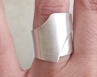 Wide Band  Silver Ring, Sterling Geometric modern ring * Croatian jewelry - simple - cool - statement - contemporary - coctail - gift  her