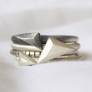 Set of Cool Silver Triangle Stacking Rings - Etsy