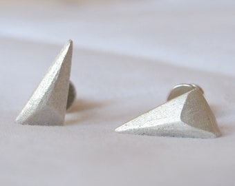 Silver Matte Triangle Stud Earrings, Geometric Modern Simple Elegant Everyday