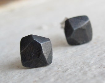 Silver stud earrings black oxidized, stone collection , Sterling Silver Studs,raw studs nugget studs