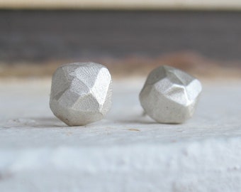 Sterling silver small stud earrings, modern, everyday, wearable silver studs, black oxidized and silver matte finish