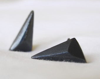 Silver Black Oxidized Triangle Stud Earrings, Geometric Modern Simple Elegant Everyday
