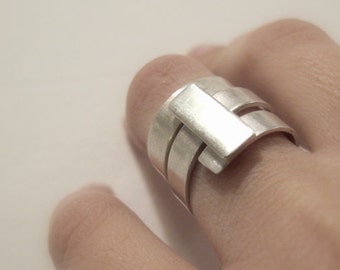 Silver Wide Ring For Woman ,  geometric, modern, cool, everyday ring, gift for her