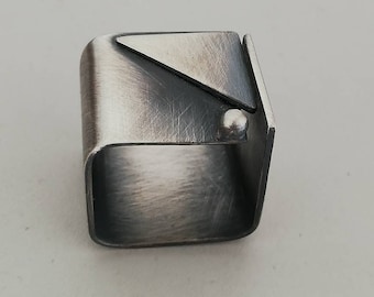 Silver Square wide  band woman ring - modern - geometric - simple - statement - big - cool - every day - gift for her - size 6 - 7 - 8