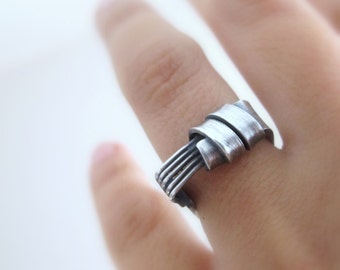 Bague en argent, bague en argent sterling unique, bague en argent moderne, cool, de tous les jours, cadeau pour femme