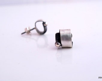 Oxidized Sterling Silver Stud Earrings: Minimalist Contemporary Design
