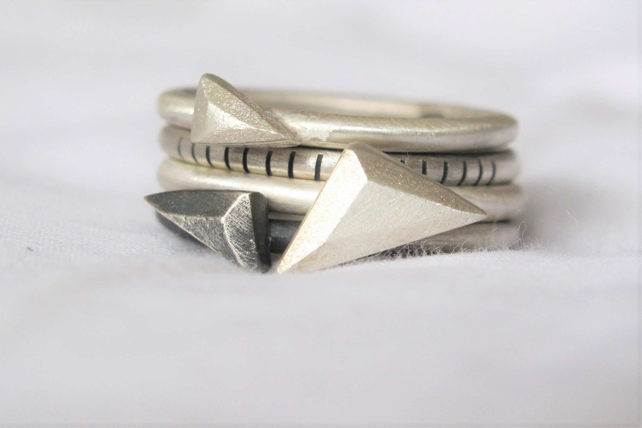 Set of Cool Silver Triangle Stacking Rings | Etsy