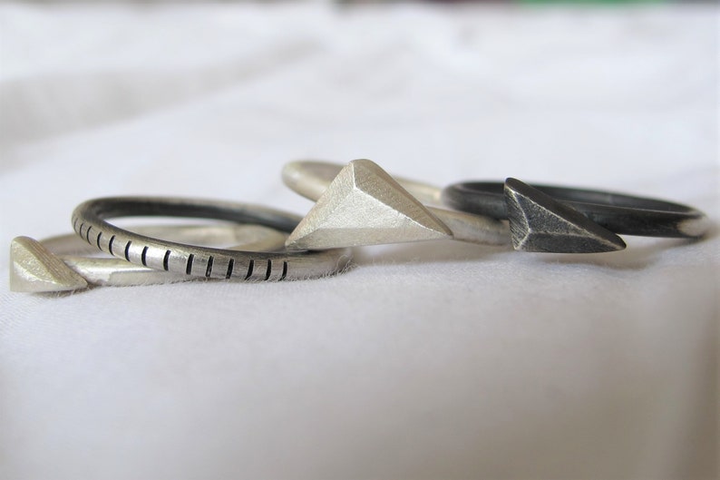 Set of Cool Silver Triangle Stacking Rings - Etsy