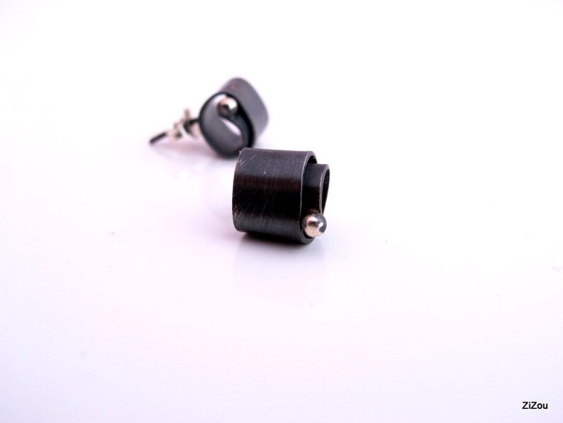 Perfect earrings for urban woman Black silver geometric Modern Studs art cool unusual gift for her every day jewelry image 2