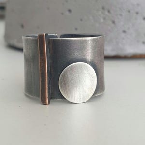 Wide band sterling silver ring, for woman unique, geometric cool simple
