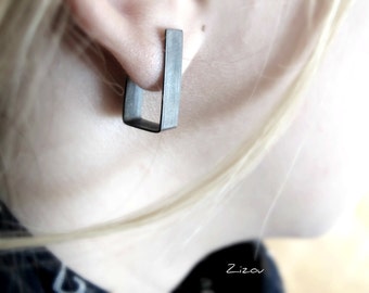 Minimal  Silver stud earrings for Woman - black geometric studs -  Modern jewelry - gift for her - croatian jewelry *sculptural - Cool