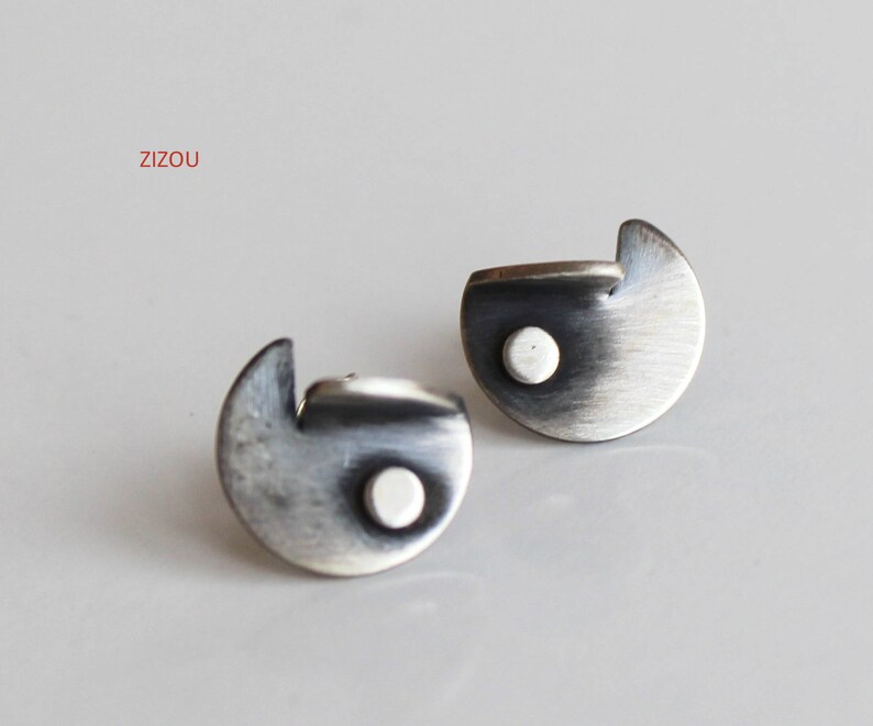 Silver Stud Earrings Geometric Square Small Earrings Black | Etsy
