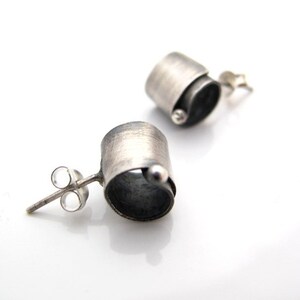 Minimal silver stud earrings modern oxidized simple gift for her image 4