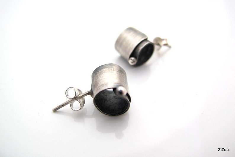 Minimal silver stud earrings modern oxidized simple gift for her image 4