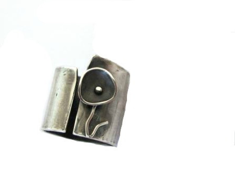 Silver Wide Band Ring Wide Band Silver Ring for women Sterling Silver Flower Ring