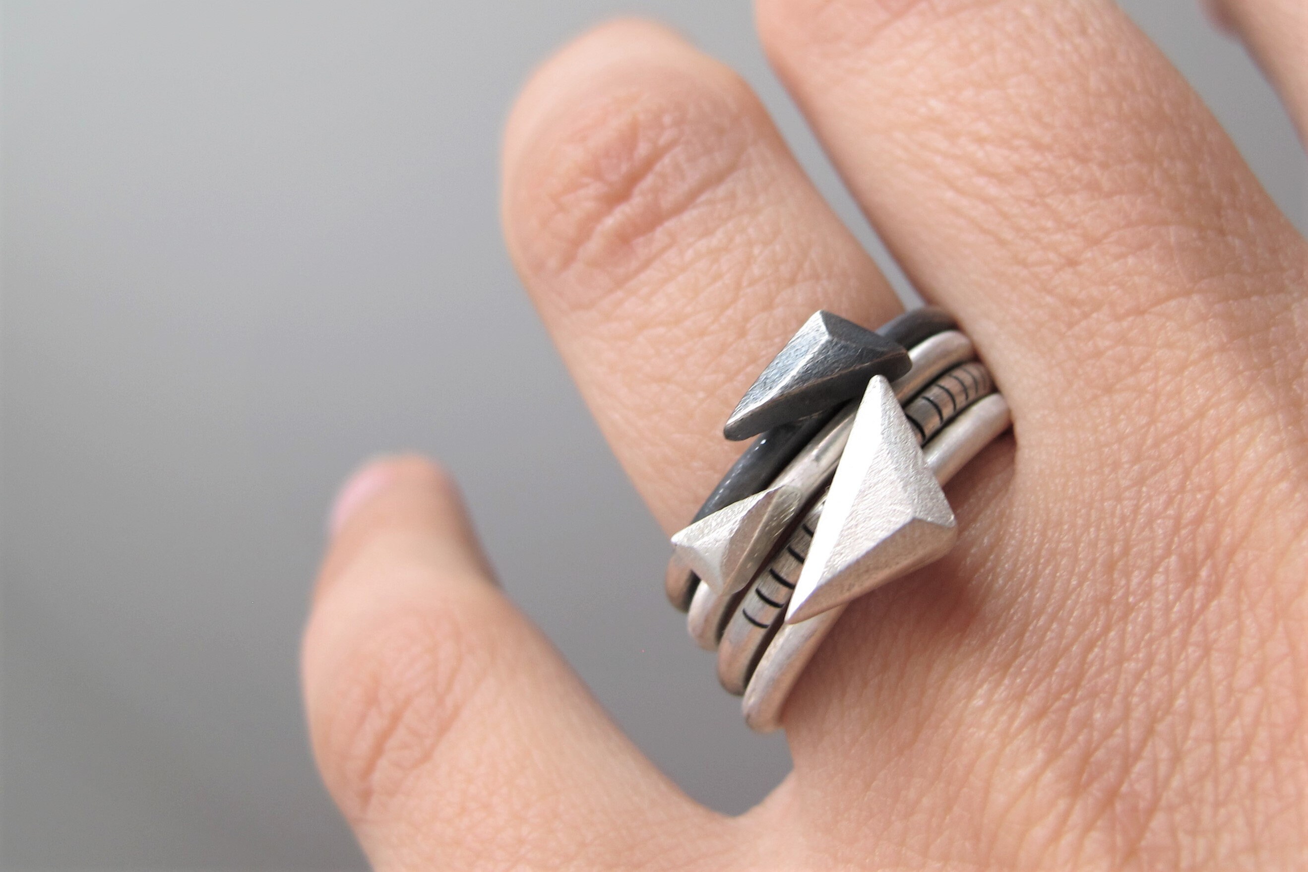 Set of Cool Silver Triangle Stacking Rings | Etsy