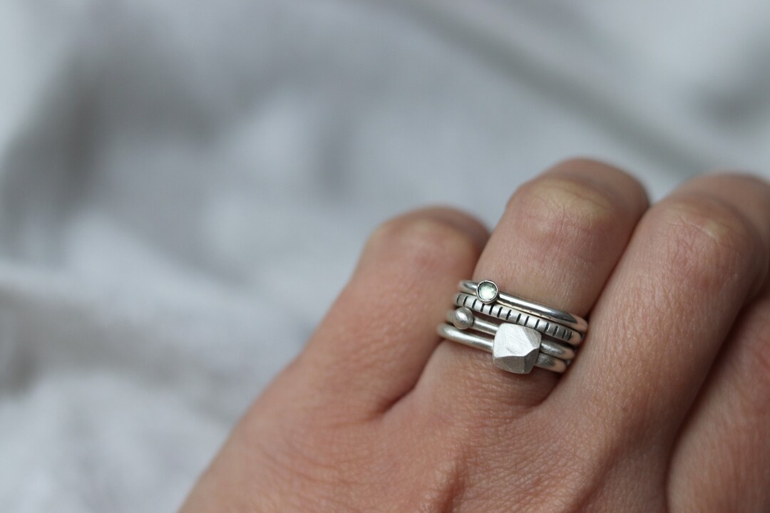 Silver Stacking Ring Set of Four - Geometric Stacking Sterling Silver ...