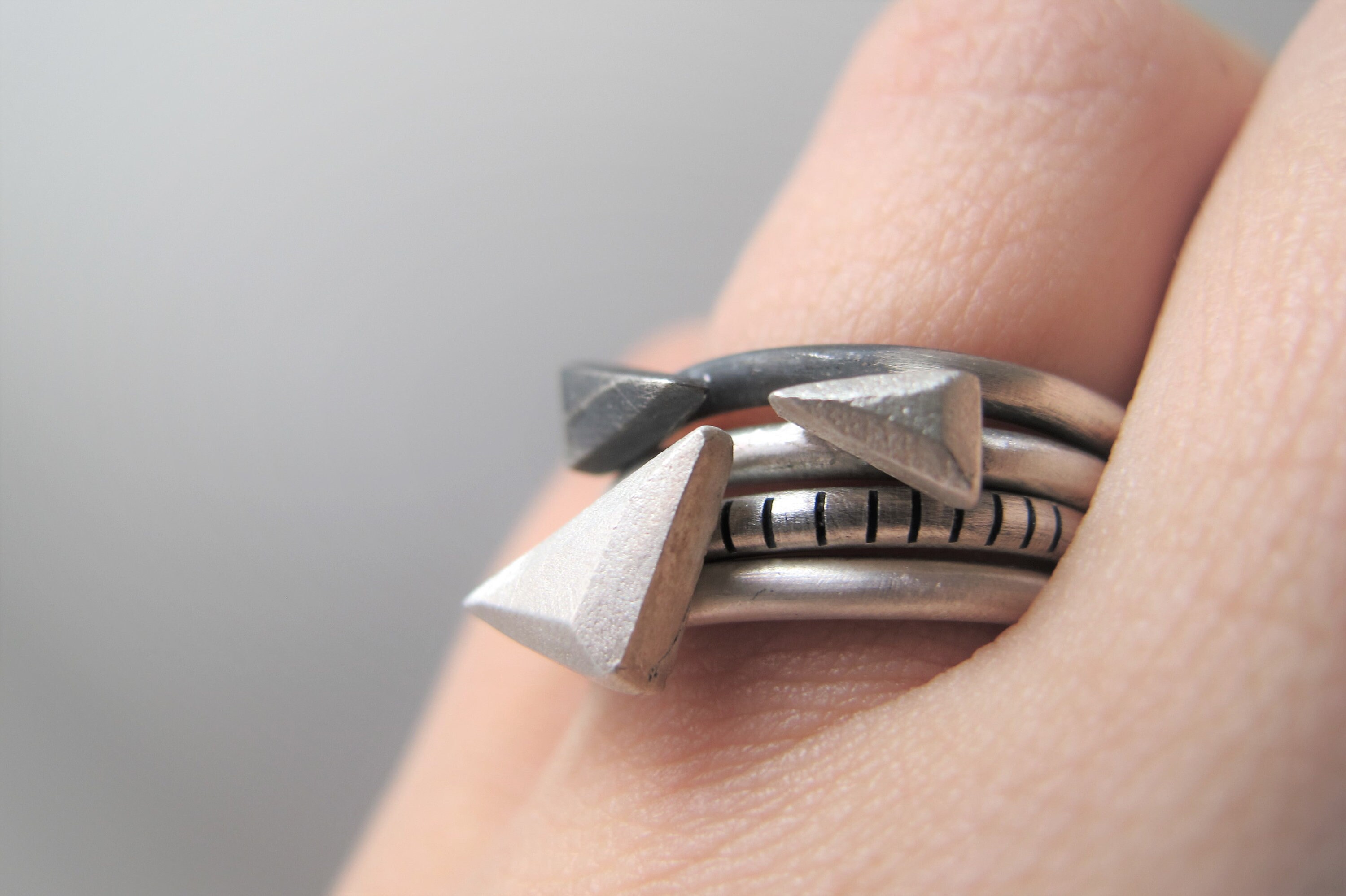 Set of Cool Silver Triangle Stacking Rings | Etsy