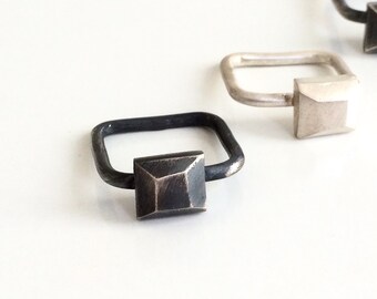 Silver geometric ring - Square - wide band ring -  modern -  simple - elegant -