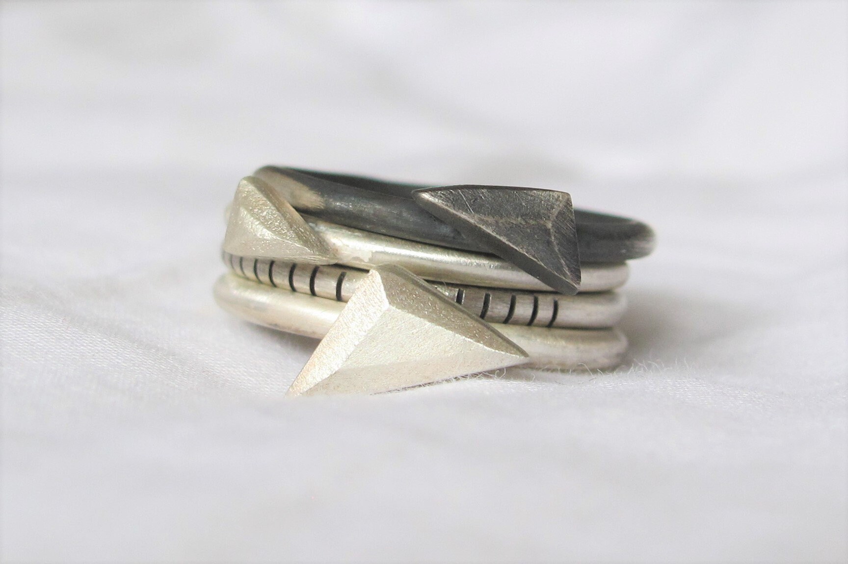 Set of Cool Silver Triangle Stacking Rings | Etsy