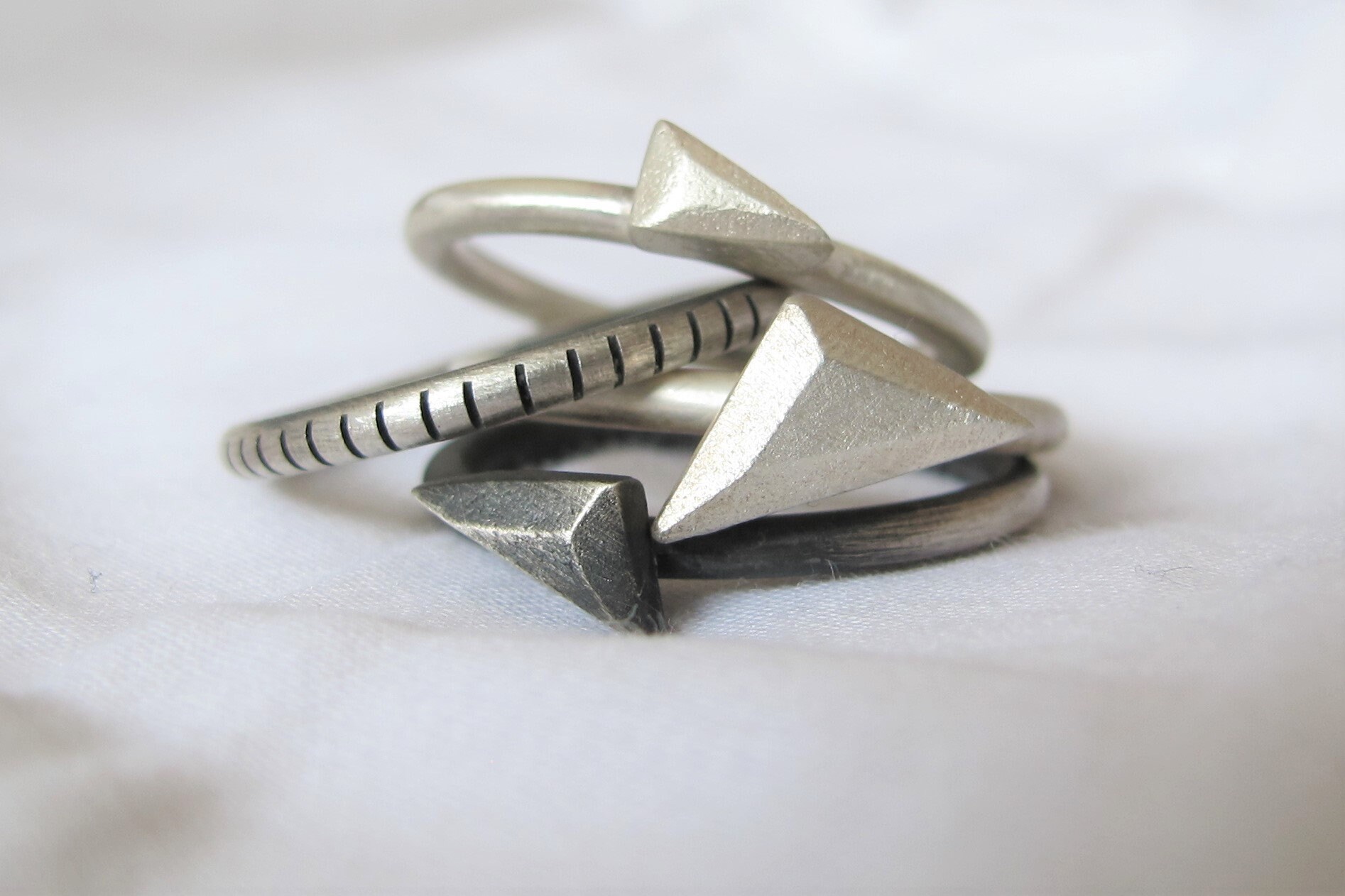 Set of Cool Silver Triangle Stacking Rings | Etsy