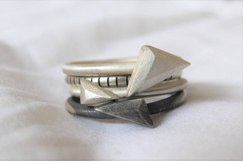 Set of Cool Silver Triangle Stacking Rings - Etsy