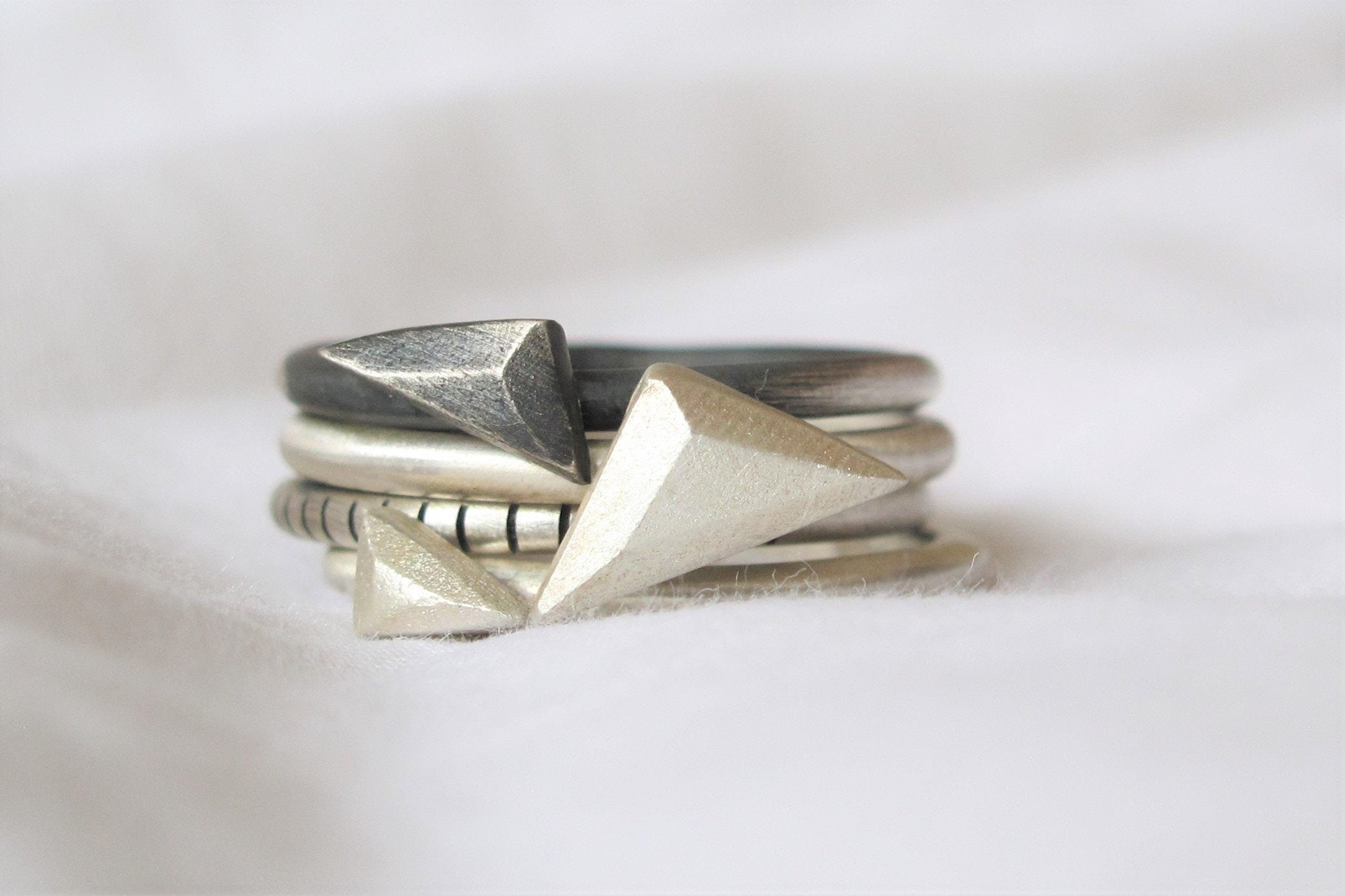 Set of Cool Silver Triangle Stacking Rings | Etsy