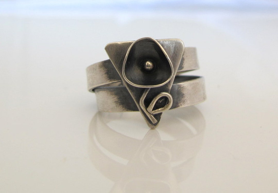Handmade Sterling Silver Wide Band Flower Ring - Etsy