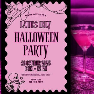 Pink Halloween Party Invitation: Ladies Night, Bachelorette (Digital Download)