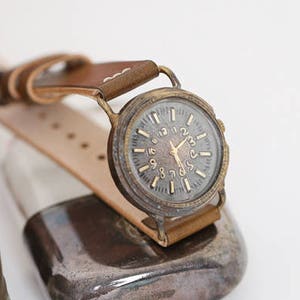 Vintage Retro Handcraft Wrist Watch with Handstitch Leather Strap /// AncientR Perfect Gift for Birthday, Anniversary image 1