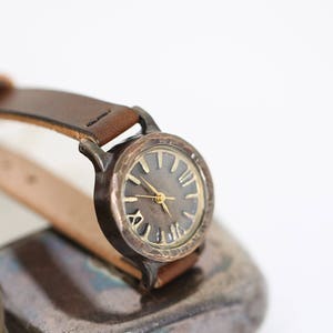 Vintage Handcraft Wrist Watch with Handstitch Leather Band /// FinS - Perfect Gift for Birthday, Anniversary