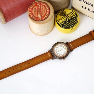 Vintage Handcraft Wrist Watch with Handstitch Leather Band /// LinaR Perfect Gift for Birthday, Anniversary image 3