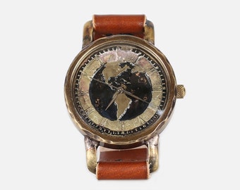 Vintage Handmade Wrist Watch with Handstitch Leather Band /// ParvaBeeR - Perfect Gift for Birthday, Anniversary
