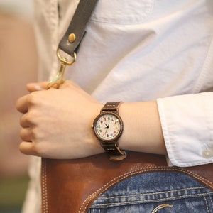 Handstitched Handcraft Wrist Watch with Vegetable Leather Band /// YumYumR Perfect Gift for Birthday, Anniversary image 5