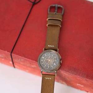 Vintage Retro Handcraft Wrist Watch with Handstitch Leather Strap /// AncientR Perfect Gift for Birthday, Anniversary image 5