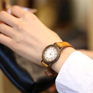 Vintage Handcraft Wrist Watch with Handstitch Leather Band /// LinaR Perfect Gift for Birthday, Anniversary image 7