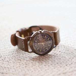 Vintage Retro Handcraft Wrist Watch with Handstitch Leather Strap /// AncientR Perfect Gift for Birthday, Anniversary image 2