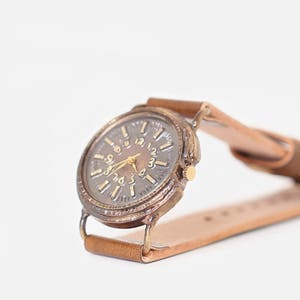Vintage Retro Handcraft Wrist Watch with Handstitch Leather Strap /// AncientR Perfect Gift for Birthday, Anniversary image 3