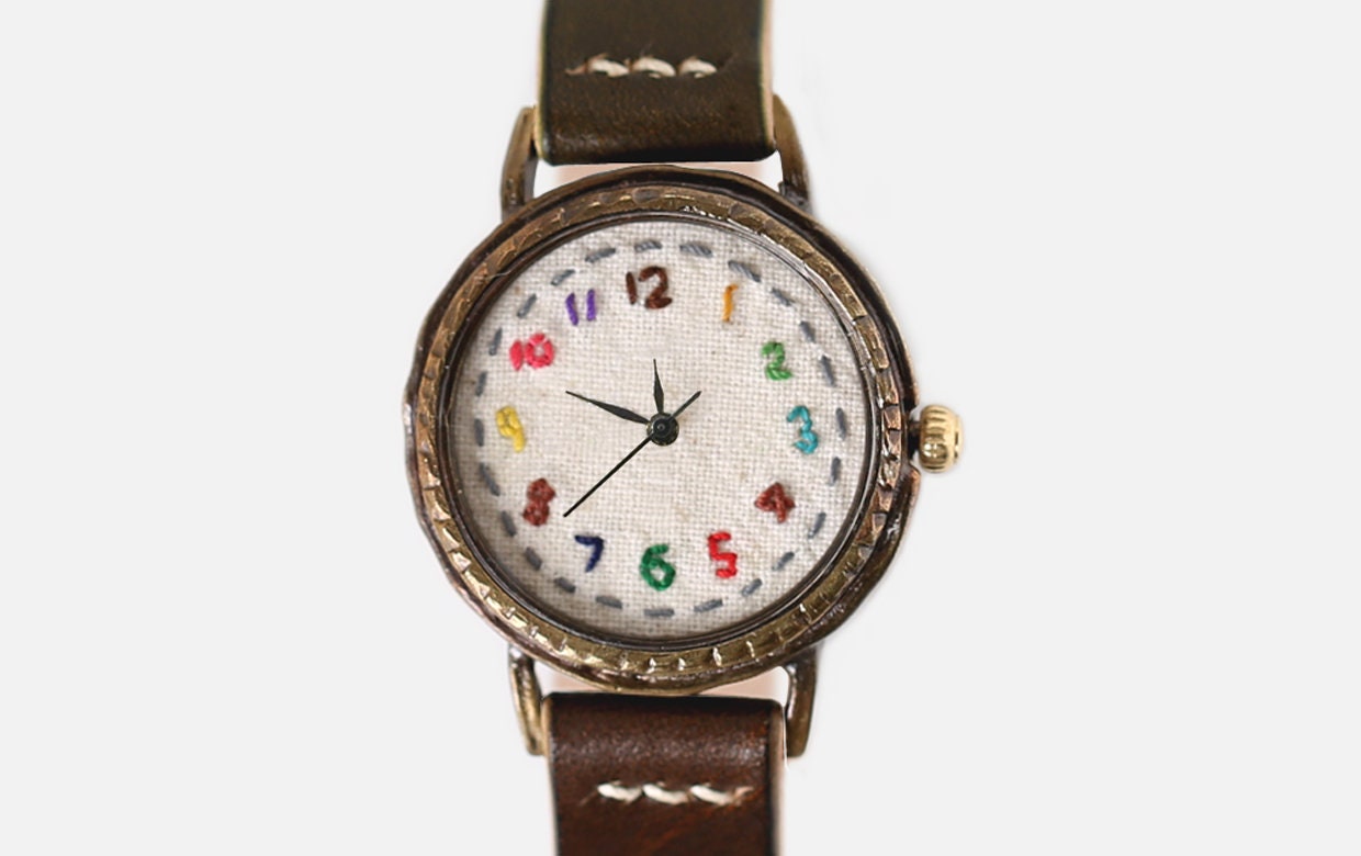 Handstitched Handcraft Wrist Watch with Vegetable Leather Band YumYumR - Perfect Gift for Birthday, Anniversary