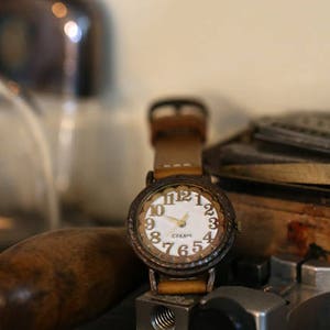 Vintage Handcraft Wrist Watch with Handstitch Leather Band /// LinaR Perfect Gift for Birthday, Anniversary image 5