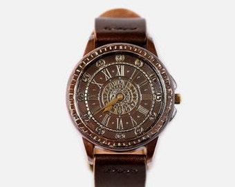 Vintage Handmade Wrist Watch with Handstitch Leather Band /// AntiquenusR - Perfect Gift for Birthday, Anniversary