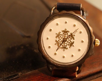 Vintage Retro Handcraft Watch with  Handstitch Leather Strap /// SnowflakeR - Perfect Gift for Birthday, Anniversary, Christmas