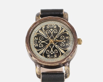 Vintage Handmade Wrist Watch with Handstitch Leather Band /// ConnieBlackR - Perfect Gift for Birthday, Anniversary