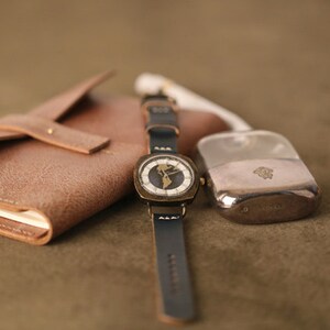 Vintage Handmade Wrist Watch with Handstitch Leather Band /// TerraBeeR Perfect Gift for Birthday, Anniversary image 2