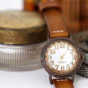 Vintage Handcraft Wrist Watch with Handstitch Leather Band /// LinaR Perfect Gift for Birthday, Anniversary image 1